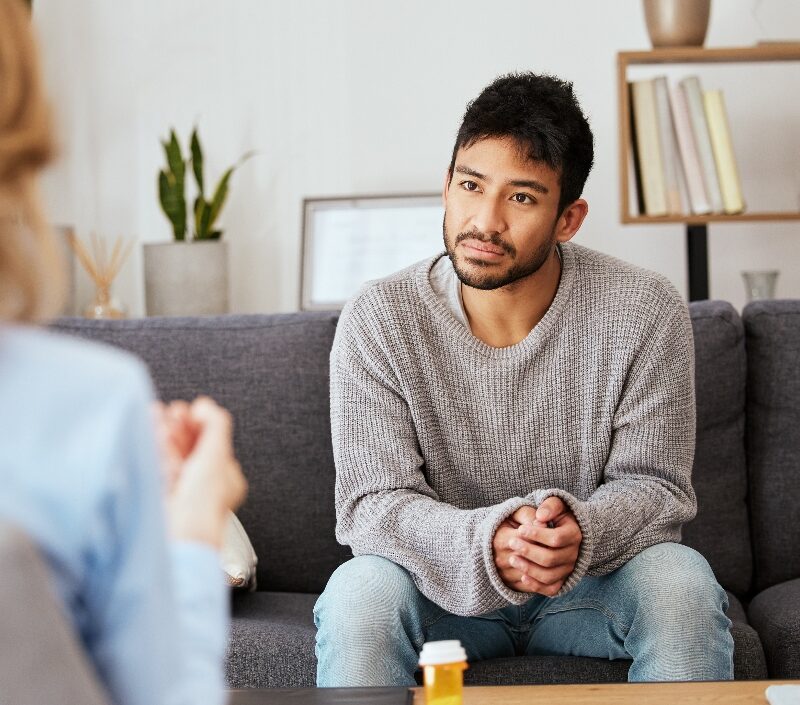 man meeting with therapist for detox  how long does detox take