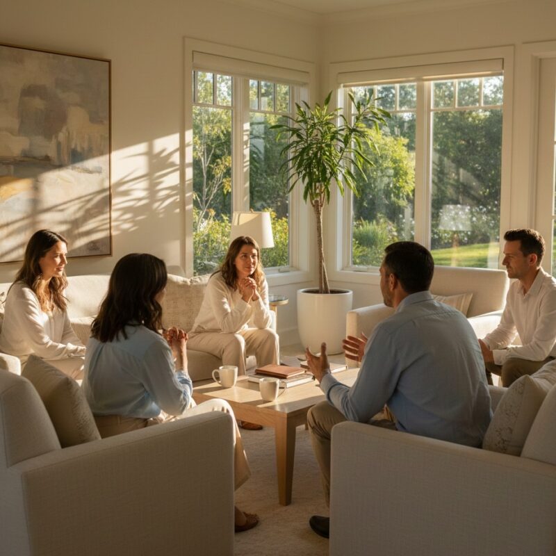 A group of people in california at an inpatient therapy session