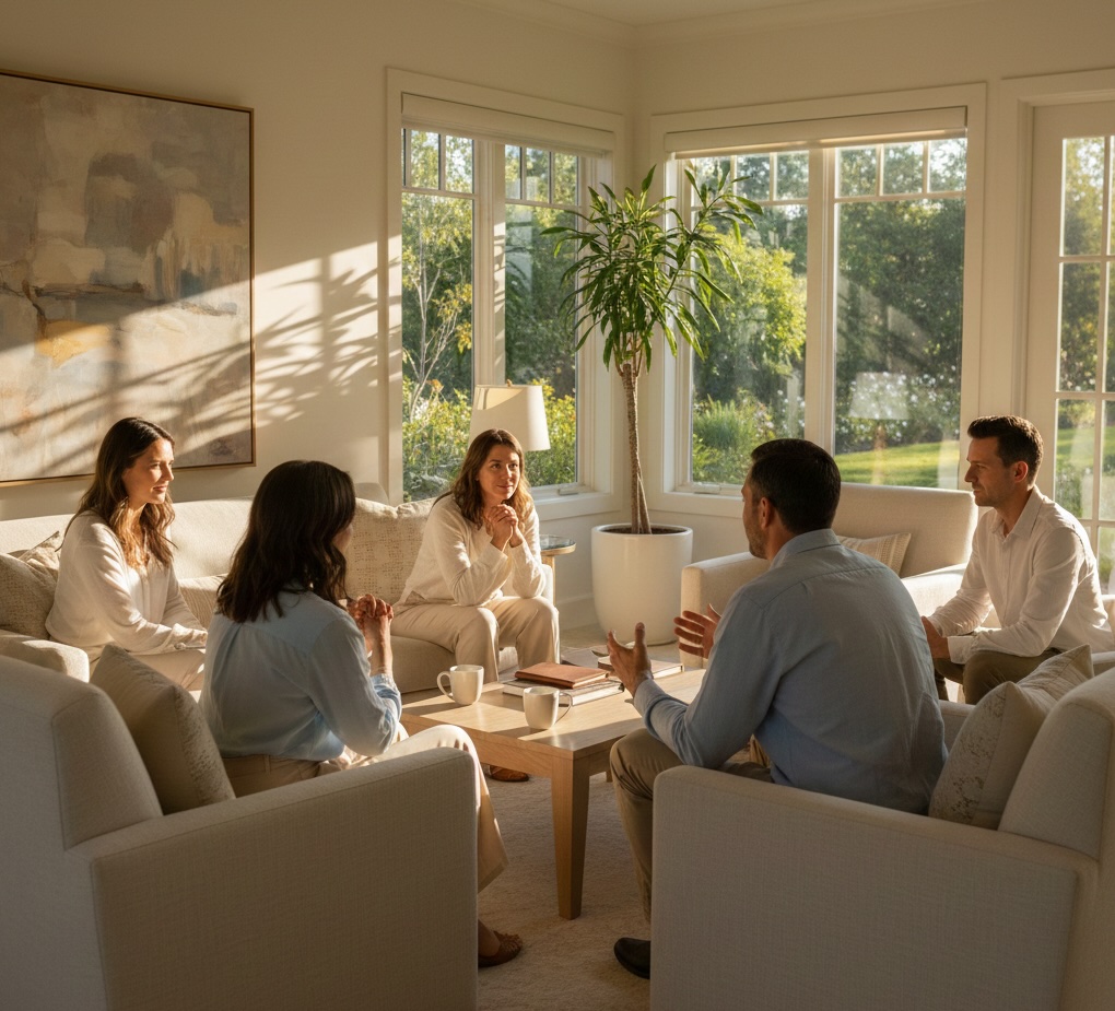 A group of people in california at an inpatient therapy session