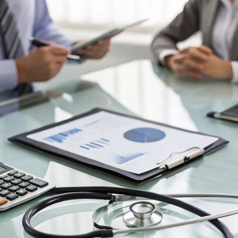 A medical professional uses a calculator to explain how much alcohol detox costs.