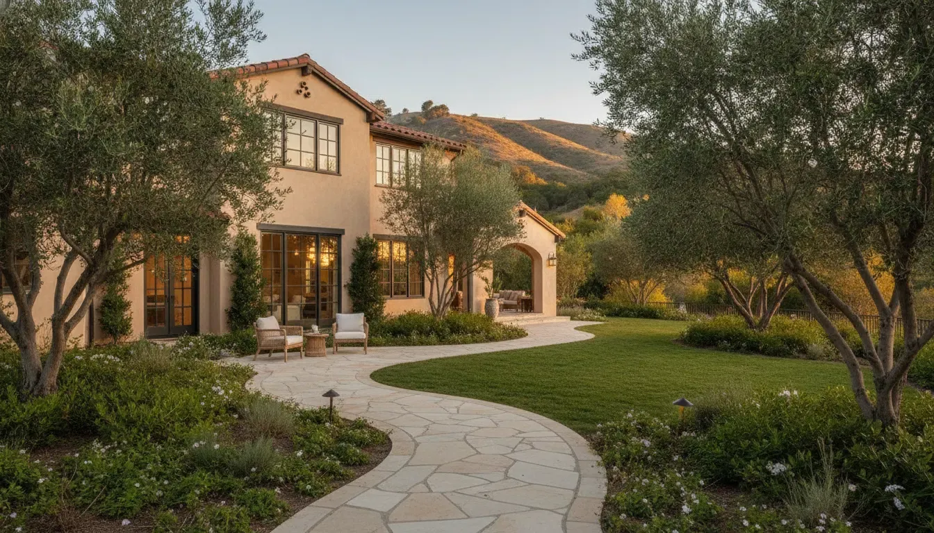 Landscaped path leading to a private Southern California residential treatment home