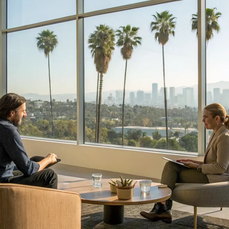 A professional consultation for alcohol treatment centers in a modern Los Angeles office.