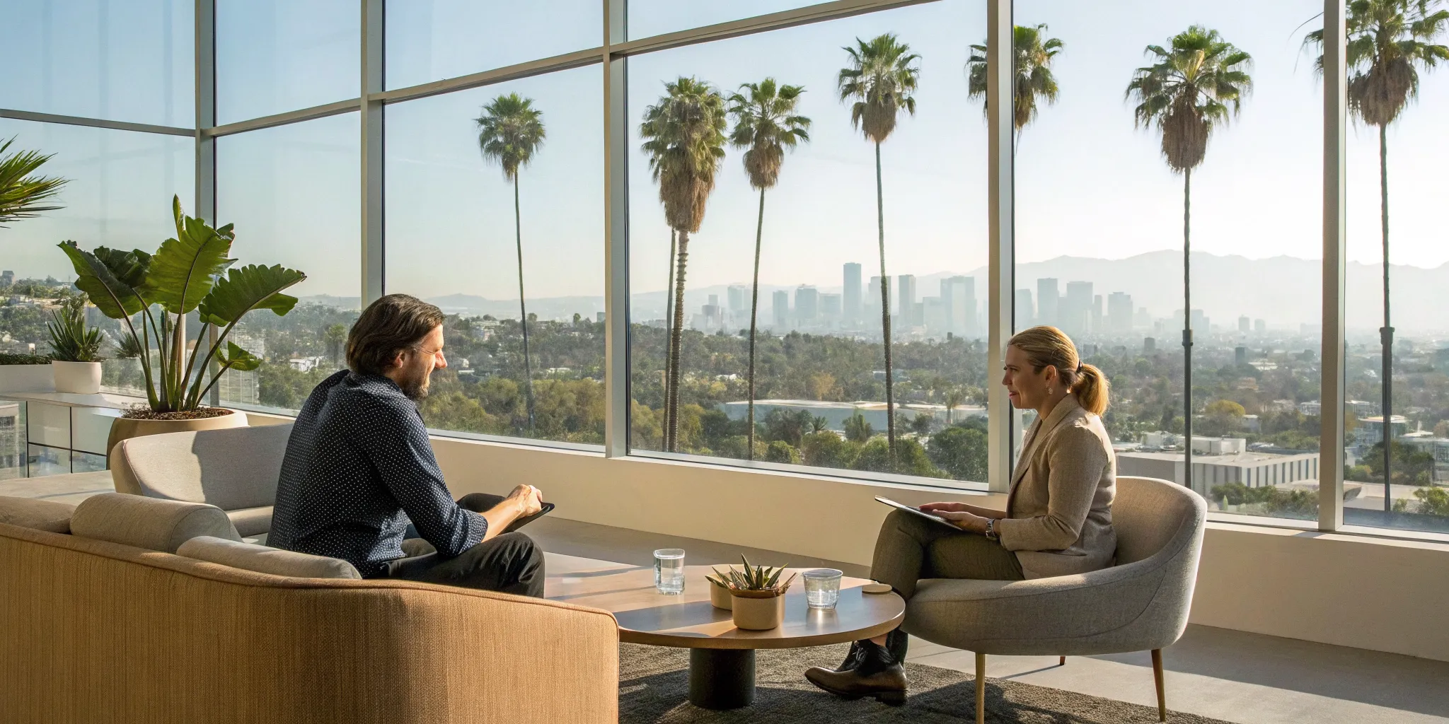 A professional consultation for alcohol treatment centers in a modern Los Angeles office.