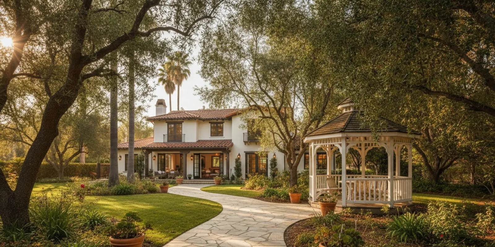 Quiet residential retreat setting with a garden path and welcoming common area