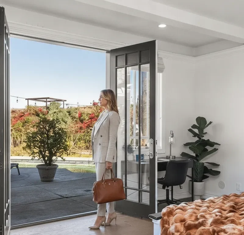 Executive entering a private residential addiction treatment setting for luxury rehab for executives