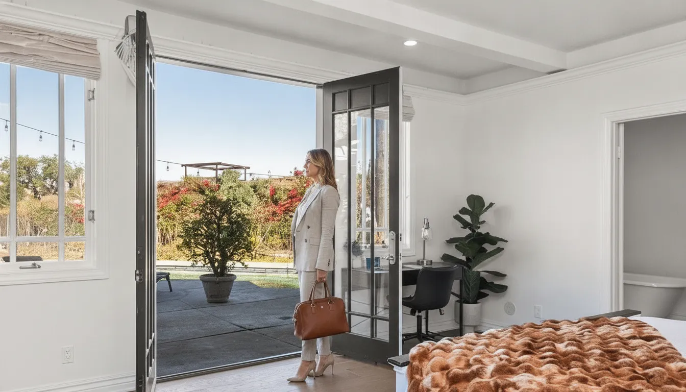 Executive entering a private residential addiction treatment setting for luxury rehab for executives